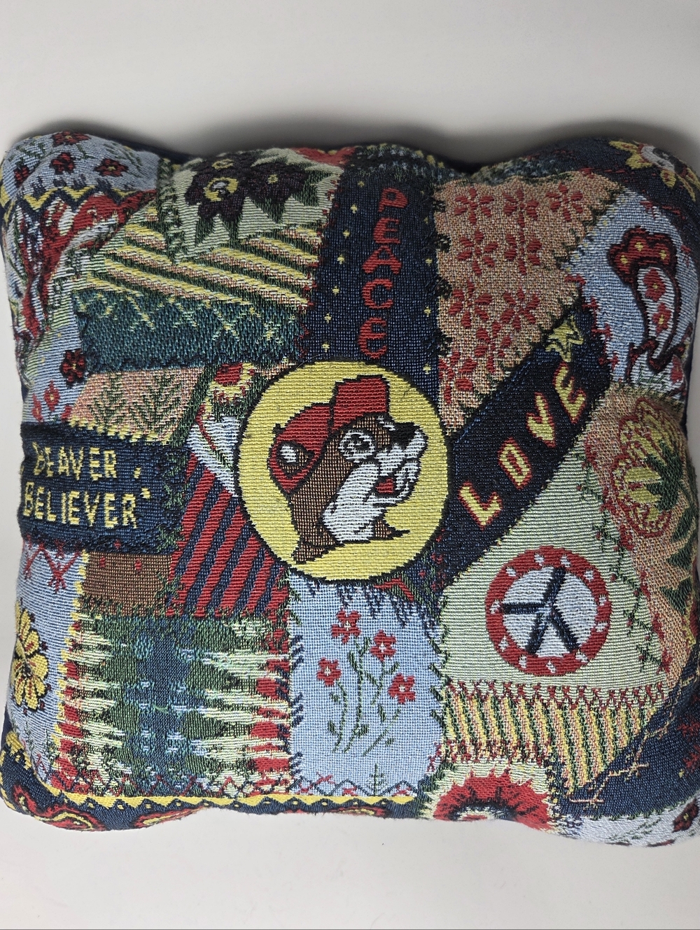 Buc-ee’s Beaver Peace Love Colorful  Tapestry Pillow 15"X 15" Decorative